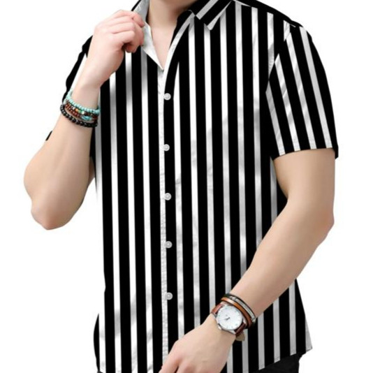 Men Stripted Casual Black Shirt