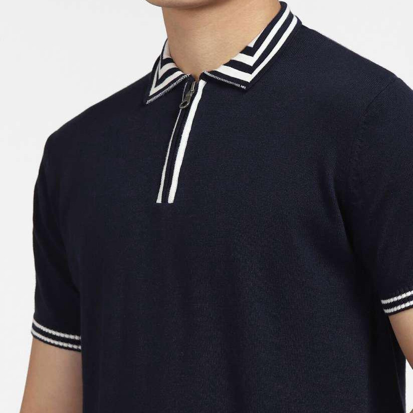 Zara Solid Men Polo Neck Black Tshirt